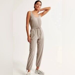 Abercrombie & Fitch Beige Sleeveless Drawstring Jumpsuit